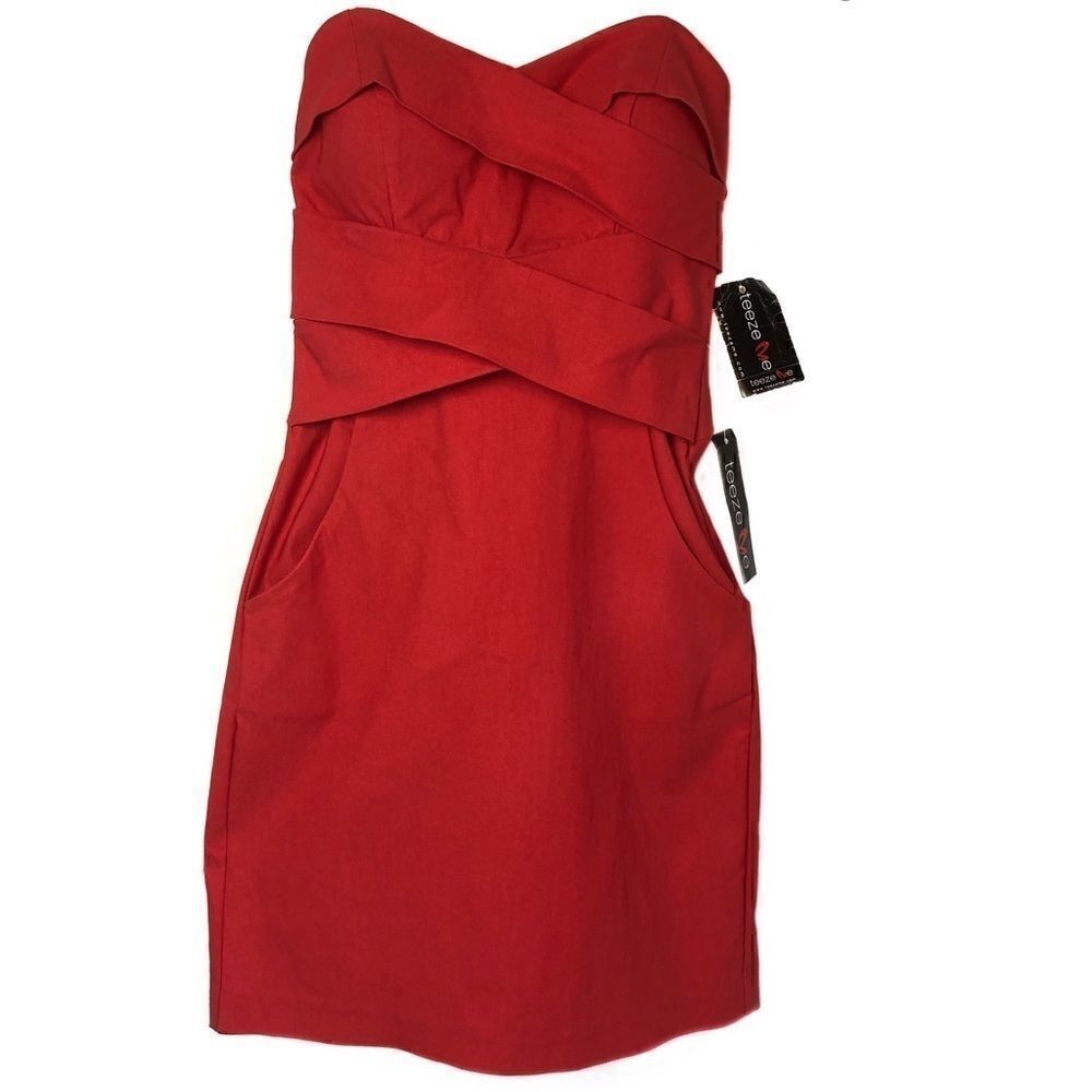 Teeze Me Body Con Dress Mini Orange Tangerine Stretch Strapless Size 1 Junior